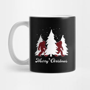 Buffalo Plaid Bigfoot Merry Christmas Tree Xmas Sasquatch Mug